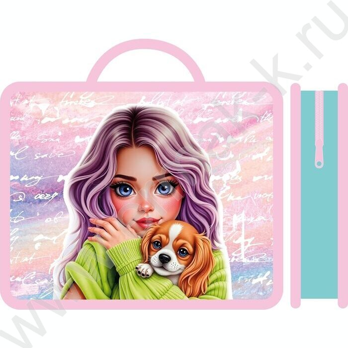 Папка д/тетрадей А4 пластик с ручками Девушка и щенок | Фото 1