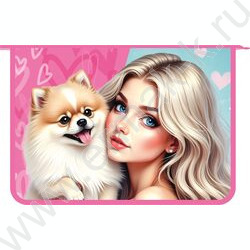 Папка д/труда А4 пластик молния сверху, широкая Девушка с пёсиком NEW | Фото 1