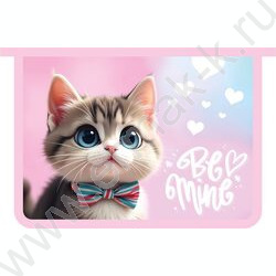 Папка д/труда А4 пластик молния сверху с дизайном Котик с бантиком NEW | Фото 1