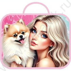 Папка школьника А4 ткань, широкая, с ручками+твердое дно "Девушка с пёсиком" NEW | Фото 1