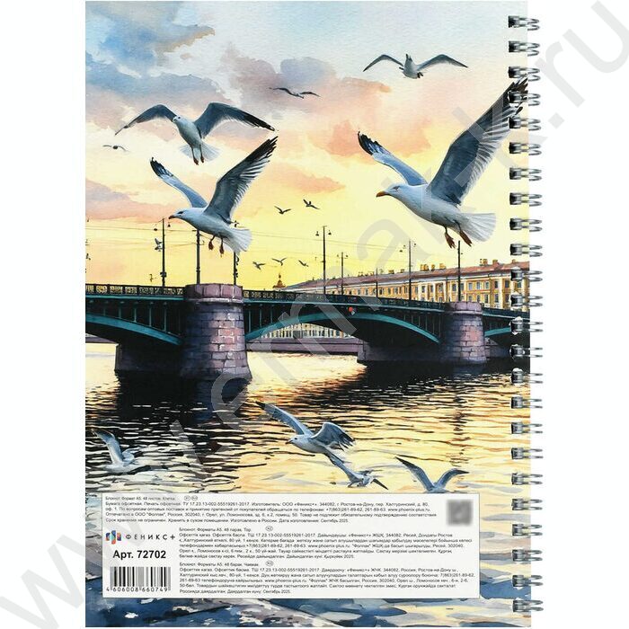 Блокнот  48л А5 спираль "Чайки у моста" клетка/мат.лам. | Фото 7