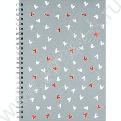 Блокнот  48л А5 спираль "Сердечки на сером" клетка/мат.лам. NEW | Фото 1