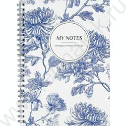 Блокнот  48л А5 спираль "Синие хризантемы" клетка/мат.лам. NEW | Фото 1