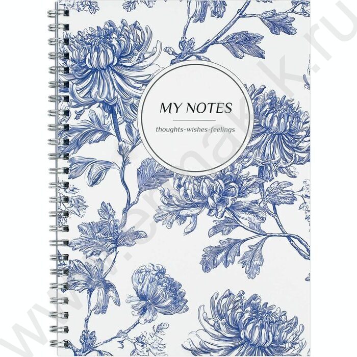 Блокнот  48л А5 спираль "Синие хризантемы" клетка/мат.лам. | Фото 1