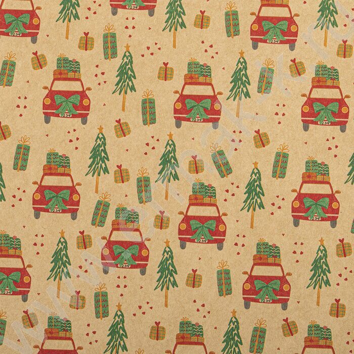 Бумага упаковочная  70*100см Christmas Kraft 1л в рулоне / 10 дизайнов/ассорти | Фото 2