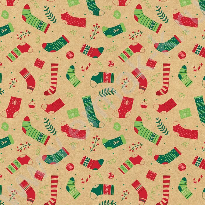Бумага упаковочная  70*100см Christmas Kraft 1л в рулоне / 10 дизайнов/ассорти | Фото 6
