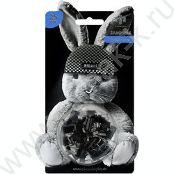 Зажим набор - 25шт "Зайка в шапочке" чёрный/ ПВХ-блистер на подложке NEW | Фото 1