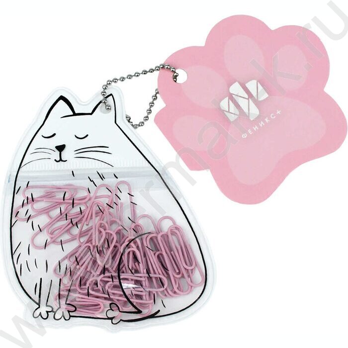 Скрепки 28мм / 40шт розовые "Белый котик" /ПВХ-пакет с многоразовой струнной застёжкой (зип-лок) | Фото 1