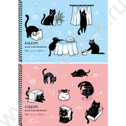 Альбом д/рисования-спираль 48л "Непоседливые котики" /твин-лак/ ассорти NEW | Фото 1