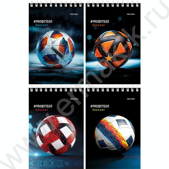 Блокнот  40л А6 спираль "Разные футбольные мячи-5" ассорти | Фото 1