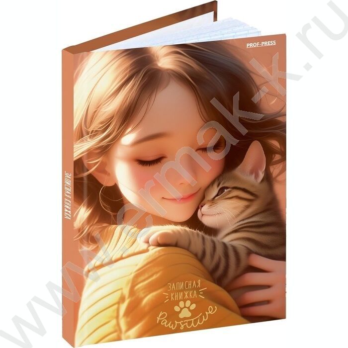 Зап. книжка  48л А6 тв.обл. "Девушка и котёнок" /глянец/лен/ | Фото 1