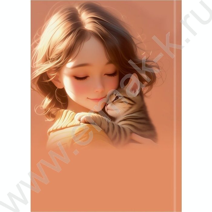 Зап. книжка  48л А6 тв.обл. "Девушка и котёнок" /глянец/лен/ | Фото 4