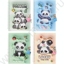 Блокнот  48л 18*13см спираль "Панда" тв.обложка с рисунком,замочек,блок-клетка ассорти NEW | Фото 1