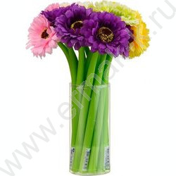 Ручка шар синяя Гербера/прорезиненный корпус зелёного цвета, наконечник цветок NEW | Фото 2