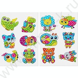 Мозаика алмазная 17,5*12,8см 12 наклеек (2 листа по 6шт),в комплекте: стразы, стилус, желеобразн NEW | Фото 1