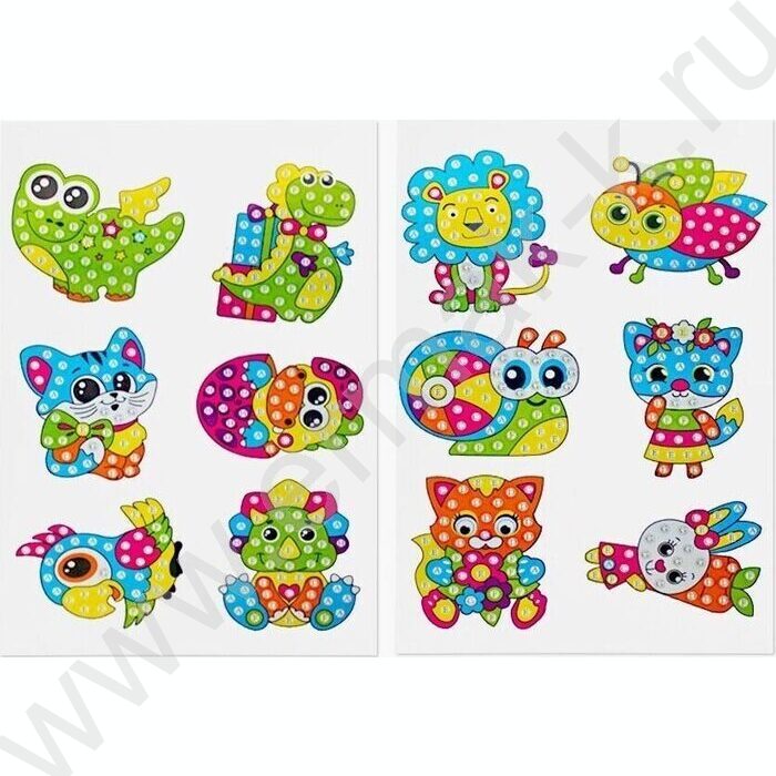 Мозаика алмазная 17,5*12,8см 12 наклеек (2 листа по 6шт),в комплекте: стразы, стилус, желеобразн | Фото 1