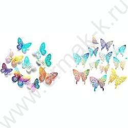 Декоративные элементы Бабочки 12шт пластик 6 дизайнов в ассортименте, ОПП-упаковка NEW | Фото 1