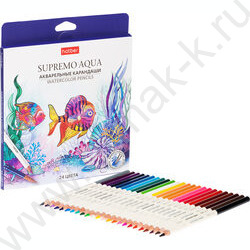 Карандаши акварельные 24цв Supremo aqua /круглый корпус /карт.коробка NEW | Фото 2