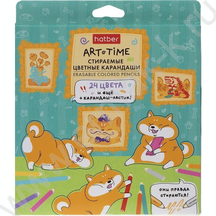Карандаши пластиковые стираемые 24цв  + 1 карандаш-ластик Art-Mate /карт. короб. с европодвесом | Фото 1