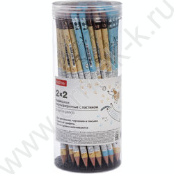 Карандаш ч/гр с ластиком HB "2х2" круглый, черн.дерево, заточен, ассорти /туба NEW | Фото 2