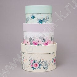 Коробка подарочная 3в1 шайба без окошка, завальц.край, Флора H10хD16 / H9хD14 / H8хD12см NEW | Фото 1