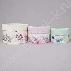 Коробка подарочная 3в1 шайба без окошка, завальц.край, Флора H10хD16 / H9хD14 / H8хD12см NEW | Фото 2