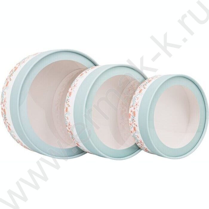 Коробка подарочная 3в1 шайба с окошком, завальц.край, Бирюза H7хD21 / H6хD18 / H5хD16см | Фото 1