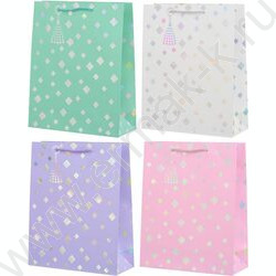 Пакет подарочный бумажный 26*10*32см Ромбики /голографическое тиснение /ассорти NEW | Фото 1