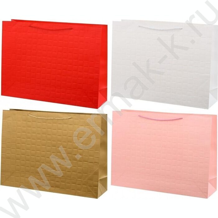Пакет подарочный бумажный 65*42*20см цветной однотонный (выбитый рисунок-квадраты) /ассорти | Фото 1