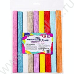 Бумага креповая 25*60см Интенсив 9 цв./рулонов 38г/м2 коэф.растяжения 78%,, ОПП-упаковка NEW | Фото 1