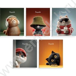 Тетрадь  48л клетка "Современные коты" /выб.ТВИН-лак/ ассорти NEW | Фото 1