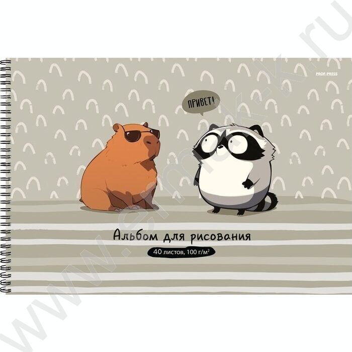 Альбом д/рисования-спираль 40л "Капибара и енот" /мат.лам, выб.лак/ NEW | Фото 1