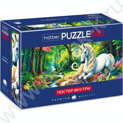 Пазлы   240 Белый единорог /панорама/ Compact Box+Постер для сборки NEW | Фото 1
