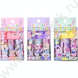 Набор декоративных клейких лент Зайки 12шт 1см*2,5м, диспенсер в комплекте, ассорти 2 дизайна NEW | Фото 1