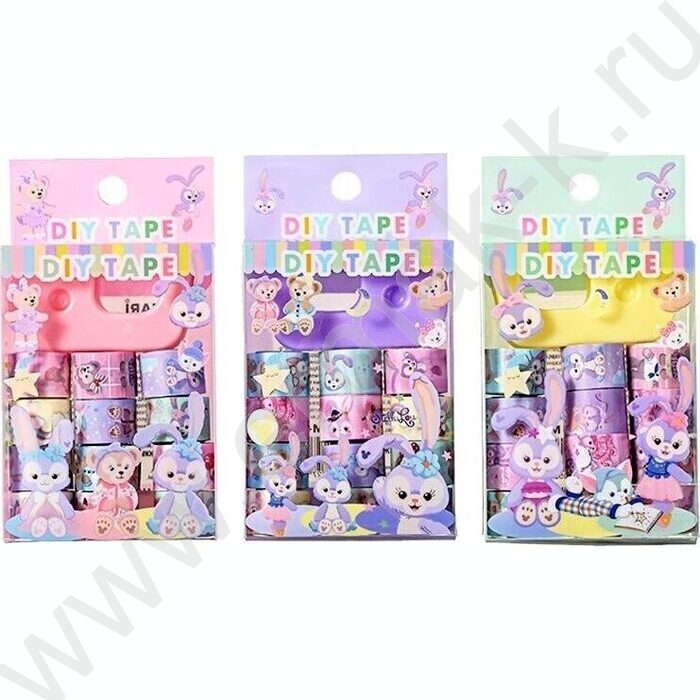 Набор декоративных клейких лент Зайки 12шт 1см*2,5м, диспенсер в комплекте, ассорти 2 дизайна NEW | Фото 1