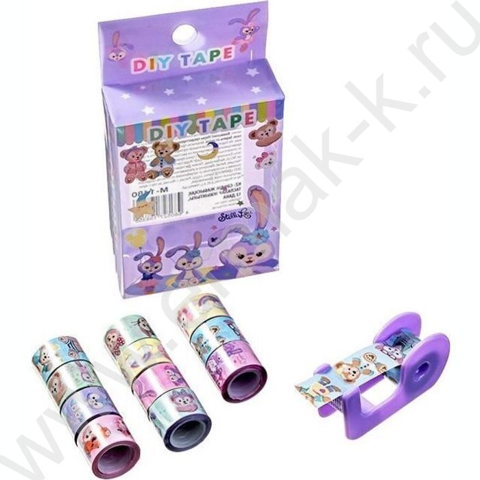 Набор декоративных клейких лент Зайки 12шт 1см*2,5м, диспенсер в комплекте, ассорти 2 дизайна NEW | Фото 2
