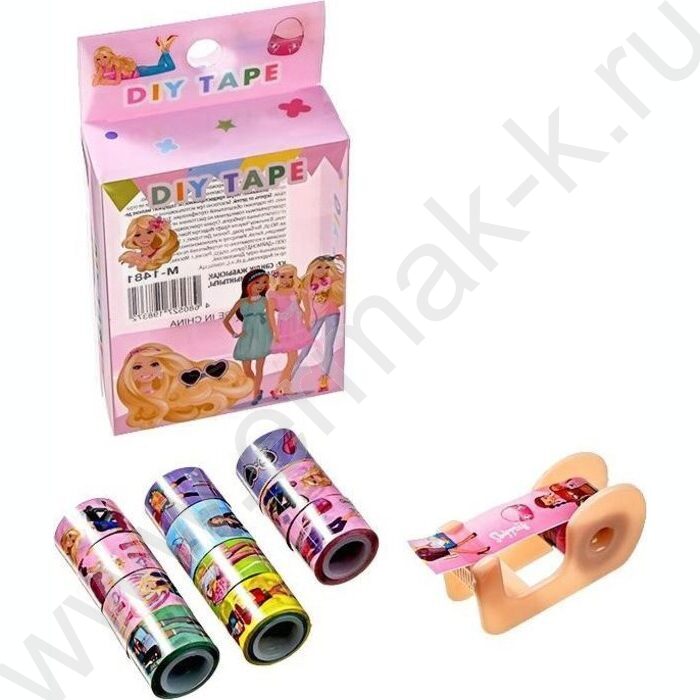 Набор декоративных клейких лент Куклы 12шт 1см*2,5м, диспенсер в комплекте, ассорти 2 дизайна NEW | Фото 2