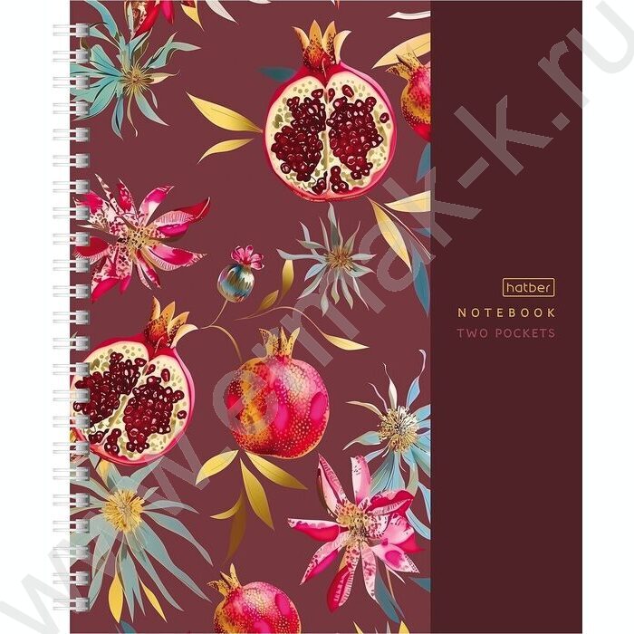 Тетрадь  96л клетка/спираль/перфорация на отрыв "Golden fruits_garnet" /с карманом NEW | Фото 1
