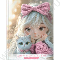Дневник 1-4кл. /тв.обл./глянец "Девчонка в розовом с котенком" NEW | Фото 1