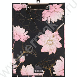 Клипборд А4 мат.ламин. с зажимом Цветок лотоса на черном NEW | Фото 1