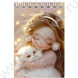 Блокнот  40л А7 спираль "Девчонка в наушниках и котенком" /УФ-лак сплошной/ NEW | Фото 1