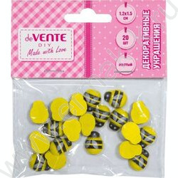 Декоративные украшения из дерева "Пчелки" 20шт 12*15мм, цвет желтый /блистер NEW | Фото 1