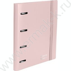 Тетрадь  80л А5 клетка/кольца /тв. обл. /резинка для фиксации /пудрово-розовая NEW | Фото 1
