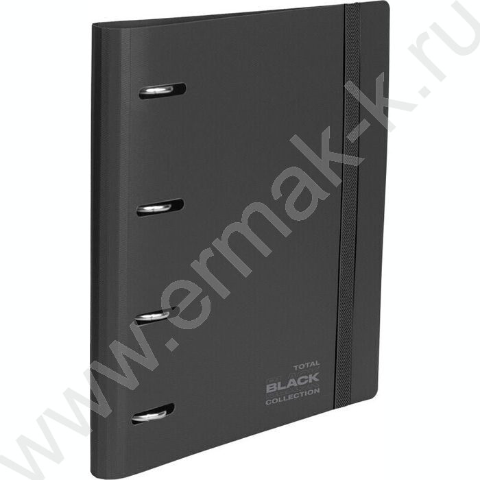 Тетрадь  80л А5 клетка/кольца /тв. обл. /резинка для фиксации "TOTAL BLACK" /черная | Фото 1