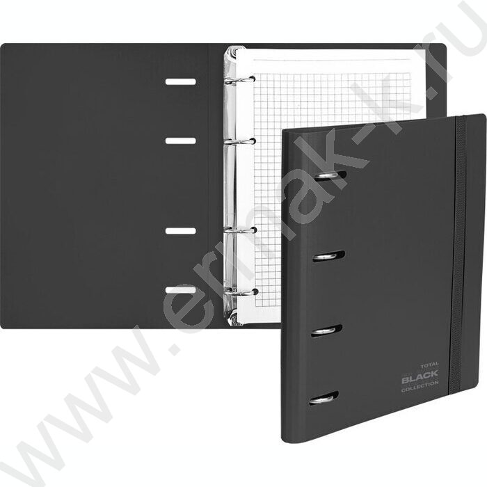 Тетрадь  80л А5 клетка/кольца /тв. обл. /резинка для фиксации "TOTAL BLACK" /черная | Фото 2