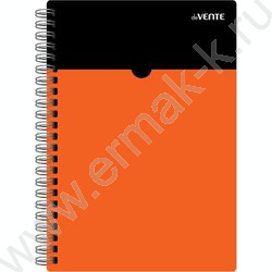 Тетрадь  80л А5 клетка/кольца /пластик обл. с карманом / "MonoChrome" /черный с неоновым оранжев NEW | Фото 1