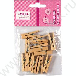 Прищепки декоративные "Natural Wood" 3,5*0,7см  12шт, дерево /натуральный цвет /блистер | Фото 1