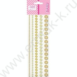 Наклейки-стразы акриловые "DIY Pearls" 5 размеров, 115шт /золотые /блистер | Фото 1