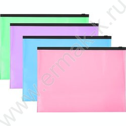 Папка-конверт на молнии А4  "Pastel" /полипропилен 180мкм, черная пластиковая молния /ассорти | Фото 1