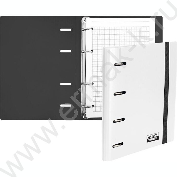 Тетрадь  80л А5 клетка/кольца /тв. обл. /резинка для фиксации "JUST WHITE" /белая | Фото 2
